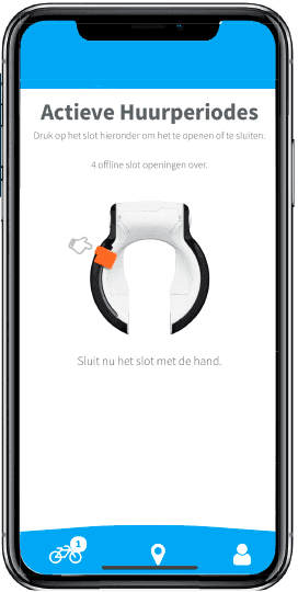 Een afbeelding van de mobiele applicatie van het Deelfiets Nederland platform